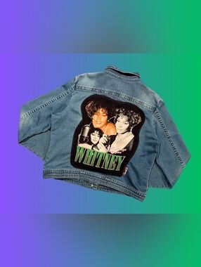 Handmade, Upcycled Whitney Houston Denim Jacket Size XL (fits smaller)